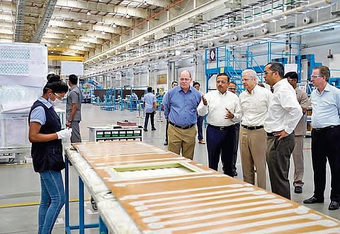 US Ambassador to India Kenneth I Juster at the Tata-Lockheed Martin Aerostructures facility in Hyderabad on Tuesday