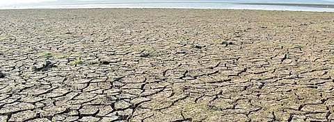 Osman Sagar develops cracks as the lake has dried up even before the commencement of summer in the State | S Senbagapandiyan