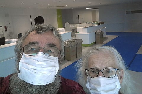 This Feb. 24, 2020 photo provided by Greg and Rose Yerex shows them in a hospital in Nagoya, Japan. Former passengers of the cruise ship Diamond Princess, they both tested positive for the coronavirus. (Photo | AP)