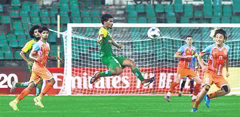 Chennai City FC (orange) drew their AFC Cup clash with Maziya 2-2 | ashwin Prasath