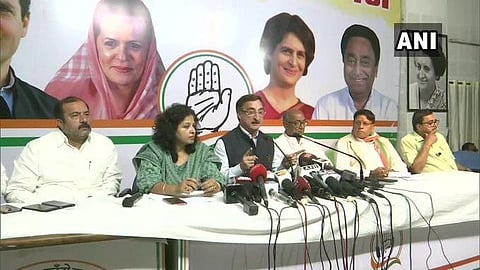Madhya Pradesh Congress leaders address a press conference in Bhopal on Thursday. (Photo | ANI)