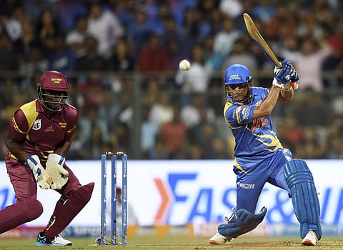 India Legends Captain Sachin Tendulkar plays a shot during Road Safety World Series cricket T20. (Photo | PTI)