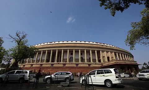 A view of the Parliament house during the ongoing Budget Session in New Delhi on Friday. (Photo| Shekhar Yadav, EPS)