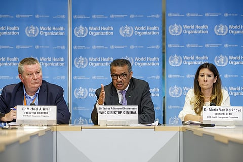 Tedros Adhanom Ghebreyesus, director general of the World Health Organization speaks during a news conference on updates regarding on the novel coronavirus COVID-19, at the WHO headquarters in Geneva, Switzerland. (Photo | AP)
