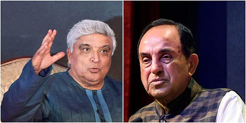 Lyricist Javed Akhtar (L) and BJP leader Subramanian Swamy. (File photo| PTI)