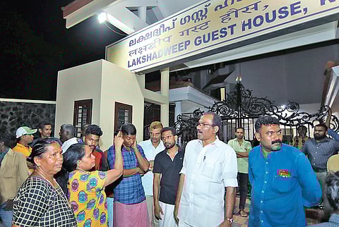 Residents of Udaya colony gathered following rumours that suspected patients were being brought to Lakshadweep Guest House in Kochi | Arun Angela