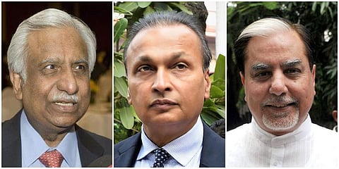 Jet Airways founder Naresh Goyal (L), Anil Ambani and Essel Group chairman Subhash Chandra (R) (File photo| PTI)