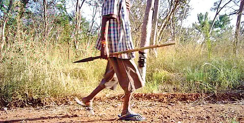 An image of a poacher caught on a camera trap