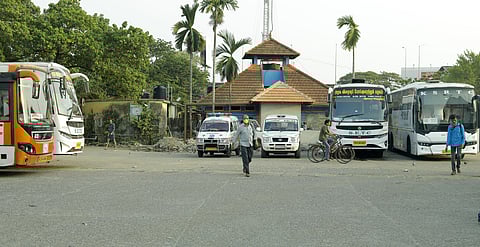 A view of the Ernakulam Bus Stand where inter-state buses also operate on Sunday. (Photo | Arun Angela/EPS)