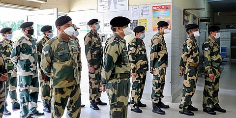 BSF wear protective masks in view of coronavirus pandemic at a check-up camp BSF hospital in Jammu Sunday March 15 2020. (Photo | PTI)