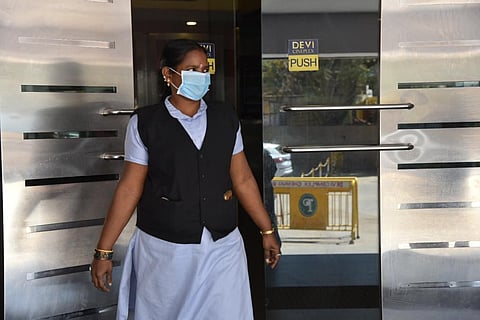 Woman wears mask in the wake of coronavirus pandemic. (Photo| EPS/ R.Satish babu)
