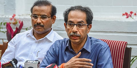 Maharashtra CM Uddhav Thackeray addresses media at Varsha Bunglow in Mumbai. (Photo| PTI)