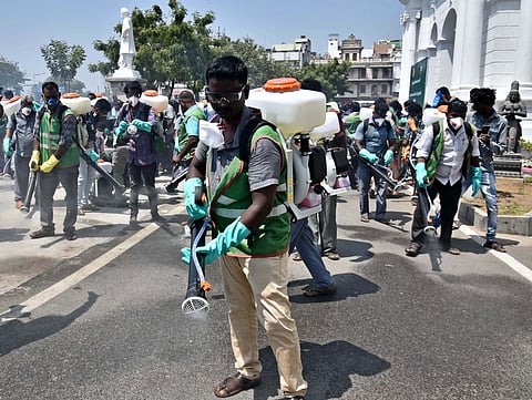 Chennai Corporation deploy 200 sprayers and workers to prevent the spread of novel coronavirus. (Photo | EPS)