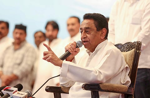 Madhya Pradesh Chief Minister Kamal Nath addresses the media at CM house in Bhopal, Friday, March 20, 2020. (Photo | PTI)