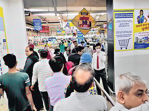 Long queue spotted at stores where many items were not available. (Photo | Twiter)