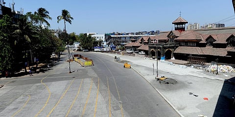 A deserted view of the road amid coronavirus lockdown, in front of Bandra railway station in Mumbai on Monday. (Photo| PTI)