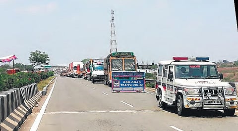 Barricades at the Adilabad-Maharashtra border near Penganga River on Monday.