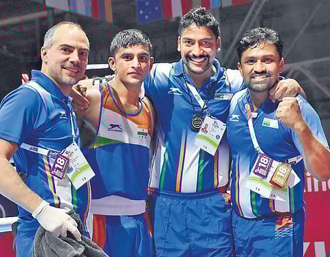 Under Santiago Nieva (L) and CA Kuttappa (R), five male boxers made the Tokyo Olympics cut in the Asia/Oceania Olympic qualifers.