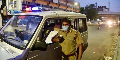A police ensures the imposition of curfew as Chennai goes under complete lockdown. (Photo| EPS)