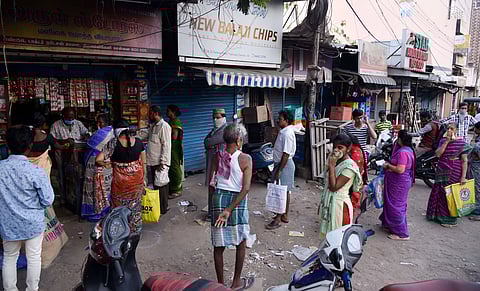 Locals in Chennai queue up to stock up on groceries. (Photo | R Sathish Babu, EPS)