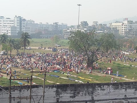 Hundreds came out of their homes in Assam to buy essential goods. (Photo| EPS)