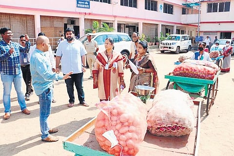 Potato and onion loaded on pushcarts for sale in Berhampur (Photo | EPS)