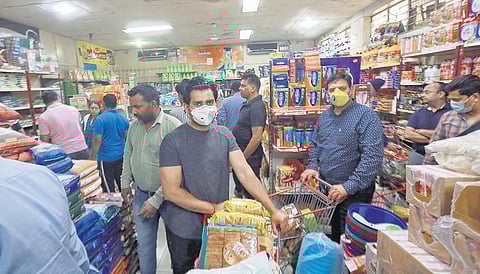 People stock up for supplies after a nationwide lockdown was called by PM Modi. (Photo | EPS)