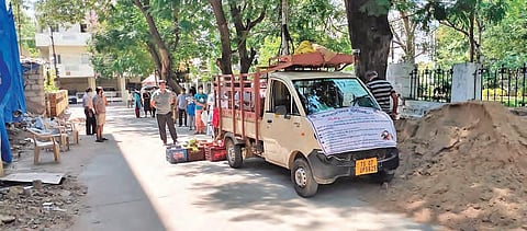 A mobile rythu bazar sells commodities in a residential area in Hyderabad on Saturday