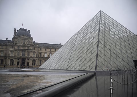 The entrance to the Louvre Museum in Paris, France, is empty Sunday, March 1, 2020. (Photo | AP)