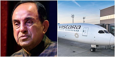BJP MP Subramanian Swamy (L) and Vistara airlines. (File photo| PTI)