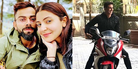 Actor Anushka Sharma with her cricketer-husband Virat Kohli and Actor Akshay Kumar. (Photo | Instagram)