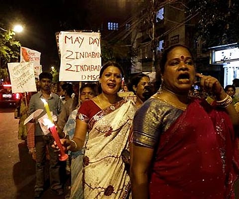 File photo of sex workers walk in a rally demanding 'Rights of Work' for their profession on the eve of May Day in Kolkata. (AP)