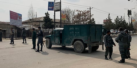 Afghan security personnel arrive at the site of an attack in Kabul on Friday. (Photo| AP)