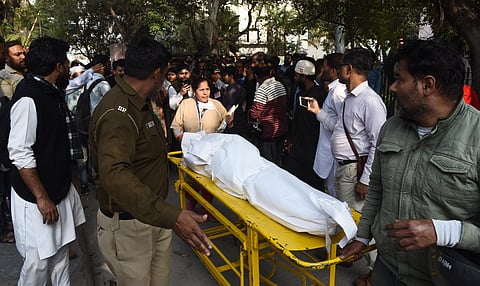 Mortal remains of a riot victim after autopsy at GTB Hospital in New Delhi. (Photo | Parveen Negi, EPS)