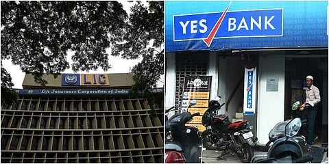 LIC head office in Mumbai (L) and Yes Bank branch. (File photo| PTI and EPS)