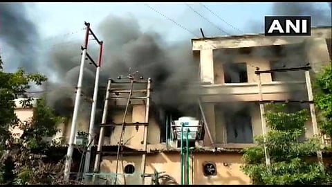Fire broke out at Noida plastic factory. (Photo| ANI Twitter)