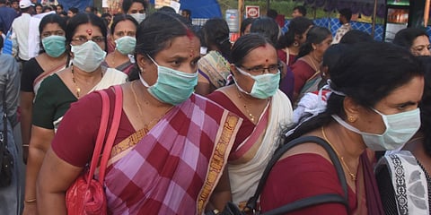 Large number of devotees particpating in the famed Attukal Pongala festival in Thiruvananthapuram were seen wearing masks. (Photo| BP Deepu, EPS)