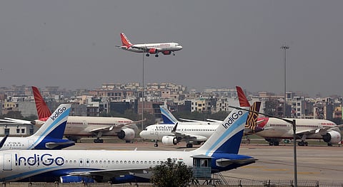 An Air India flight landing at Indira Gandhi International airport in Delhi.(Photo | Shekhar Yadav, EPS)