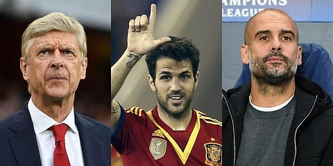 From Left: Arsene Wenger, Cesc Fabregas, Pep Guardiola. (Photos | AFP)