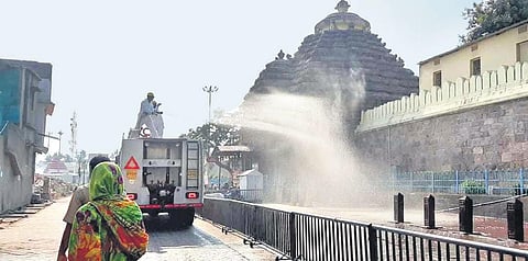 Fire personnel sanitising the periphery of Sri Jagannath temple | ranjan ganguly