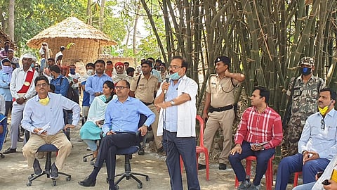 Muzaffarpur DM Dr Chandra Sekhar Singh interacts with people on the viral fever with symptoms akin to AES. (Photo| EPS)