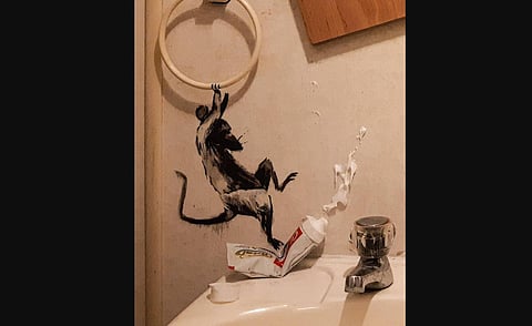 A rat stepping on a tube of toothpaste, illustrated by Banksy. (Photo | Banksy, Instagram)
