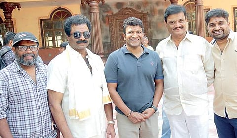 Cinematographer Vaidy, Rockline Venkatesh, Puneeth Rajkumar, Munirathna and director Pavan Wadeyar