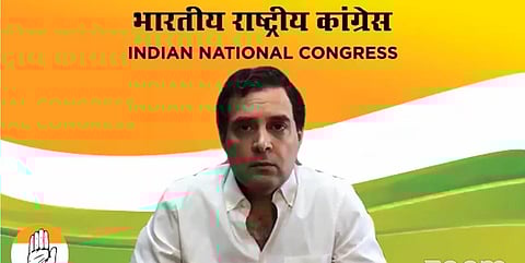 Rahul Gandhi at the virtual press meet on coronavirus. (Photo | Twitter/INC)