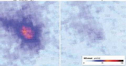 Satellite images of the city before and after the lockdown