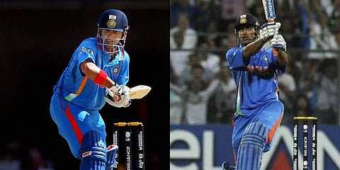 Former India opener Gautam Gambhir (L) and 2011 World Cup winning skipper MS Dhoni (Photo | PTI and AFP)