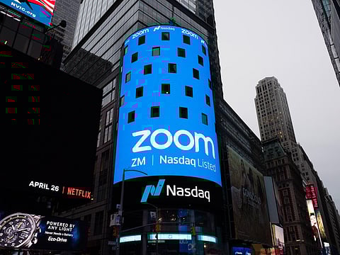 A billboard of Zoom app. (Photo| AP)