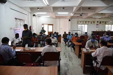 COVID-19 screening for journalists at Tiruchy collector office in Tamil Nadu. (Photo | MK Ashok Kumar/EPS)