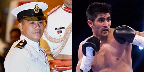 Indian boxers Vijender Singh (R) and Dingko Singh (Photo | PTI)