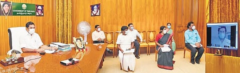 CM Edappadi K Palaniswami interacts with doctors through a video conference